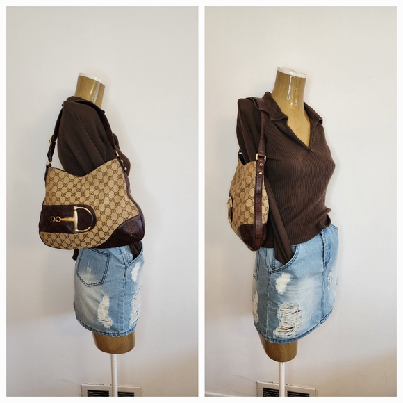 GUCCI GG Canvas Horsebit Hasler Hobo Bag